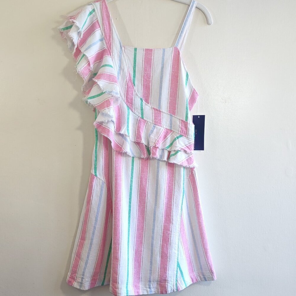 Habitual Girl's Ruffle Dress Size 14 Linen Striped Special Occasion Resort Euro